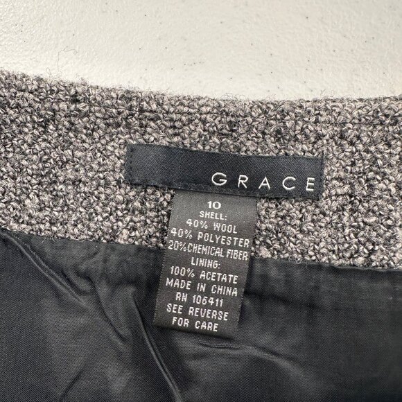 Grace Tweed Wool Fringe Hem Skirt Size 10 Gray Lined Classic Western Office - Picture 2 of 8